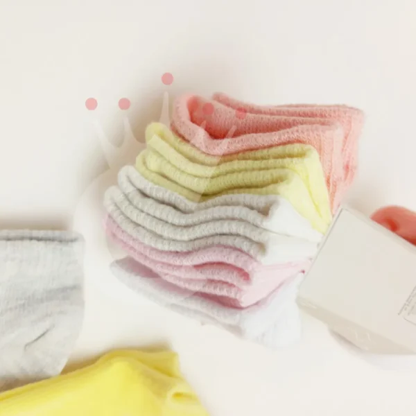 Newborn Baby Socks - Solid Multicolor, Organic Cotton - Plain 5 Pair Pack - Image 2