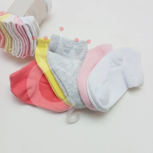 Newborn Baby Socks - Solid Multicolor, Organic Cotton - Plain 5 Pair Pack - Image 4