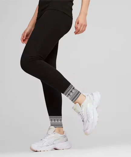 Black Soft Cotton Floral pattern Leggings For Women