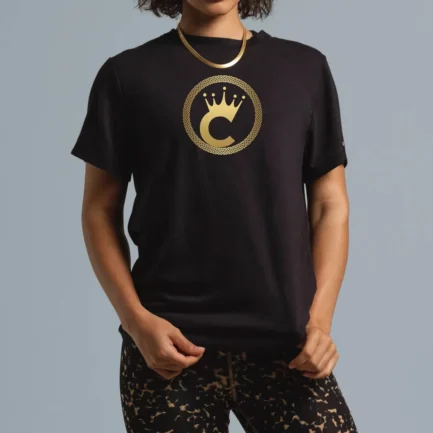 Women Cotton T-Shirt Royal Class golden logo vinyl print