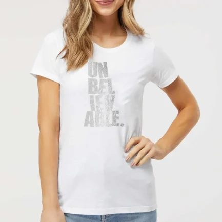 Women Cotton T-Shirt unbelievable silver vinyl print