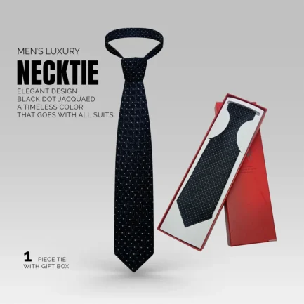 Men's Luxury Silk Neck Ties - Black Dot Jacquard Design
