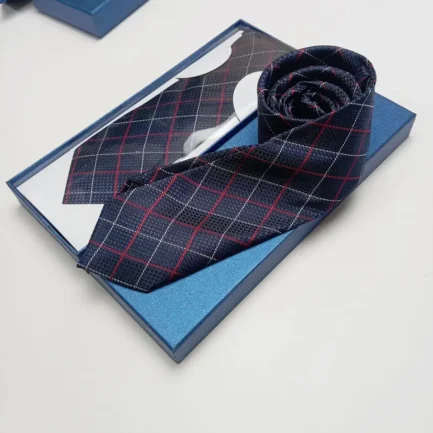 Men's Luxury Silk Neck Ties - Navy Jacquard Design