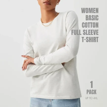 Basic Long Sleeve Women Cotton Grey T-Shirt