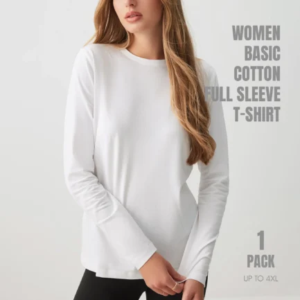 Basic Long Sleeve Women Cotton White T-Shirt