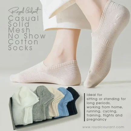 Casual  Solid Mesh  No Show Cotton Socks 5 Pairs