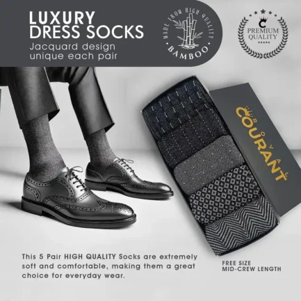Men's Jacquard Dress Socks - Premium Bamboo Rayon, 5 Pairs