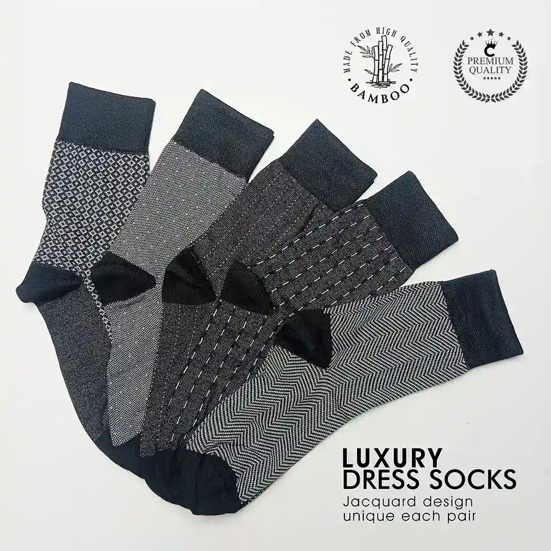 Men's Jacquard Dress Socks - Premium Bamboo Rayon, 5 Pairs - Image 4