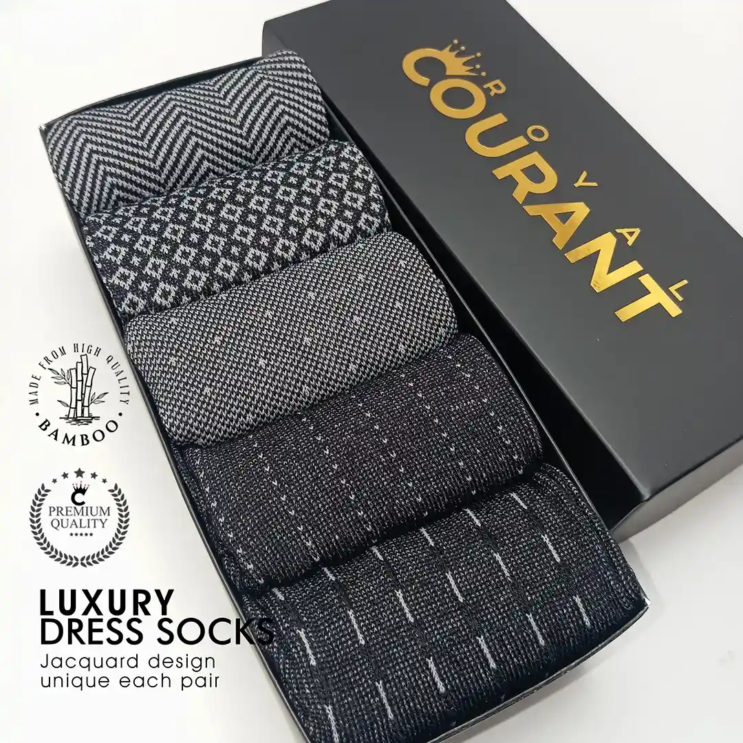Men's Jacquard Dress Socks - Premium Bamboo Rayon, 5 Pairs - Image 2