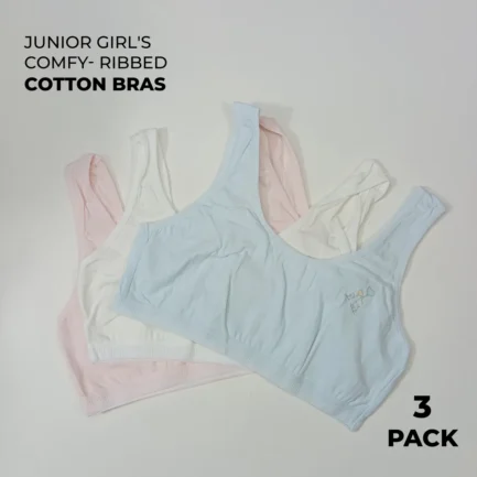 Junior Girl's Ribbed Soft Cotton Inner Tops- 3pcs