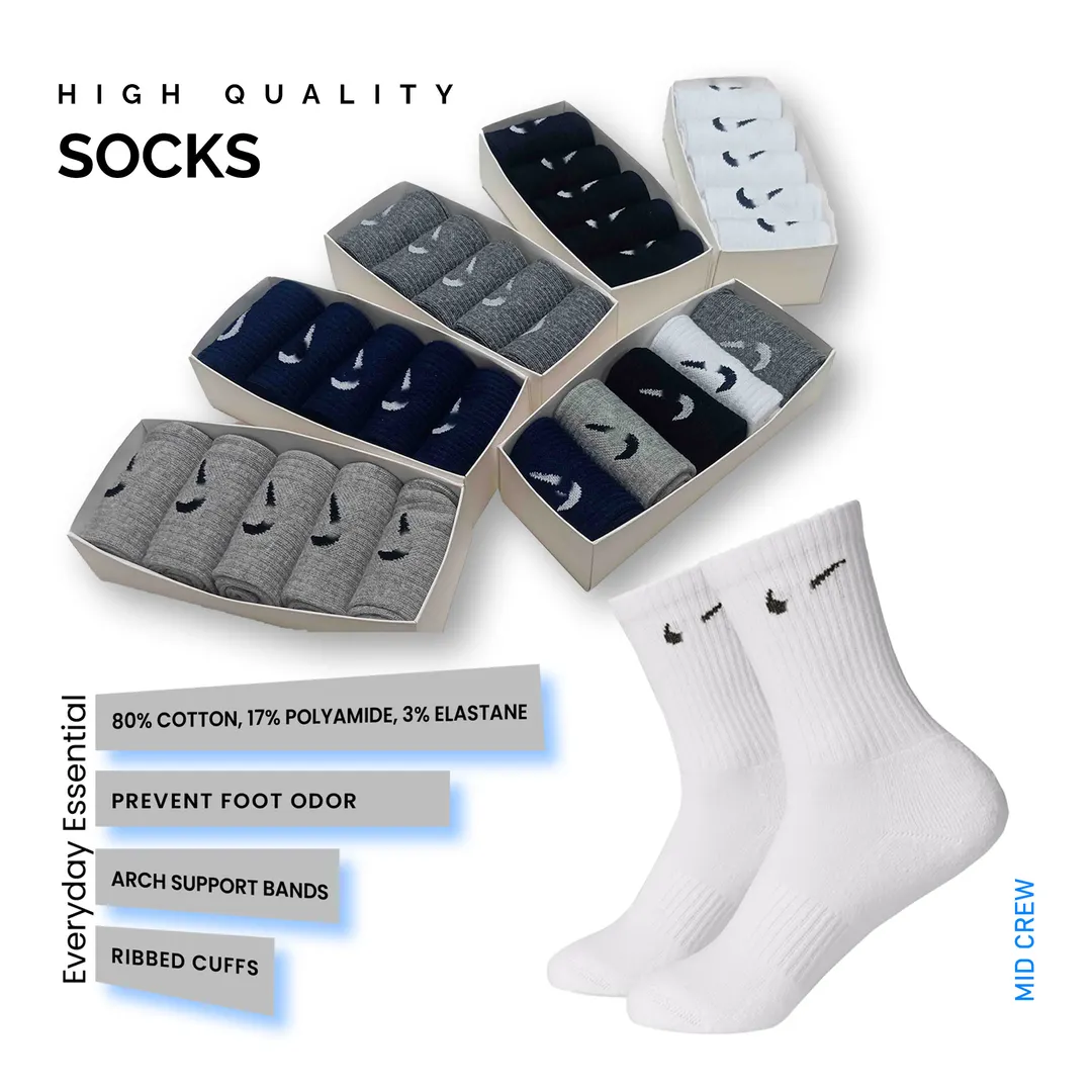 Performance Mid Crew Sports Socks - Versatile 5 Pack