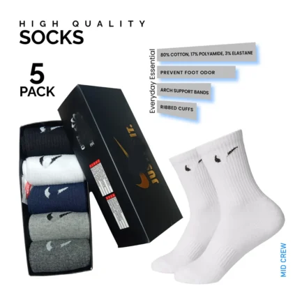 Everyday Plus Mid Crew  Rib Cotton Socks - Pack of 5