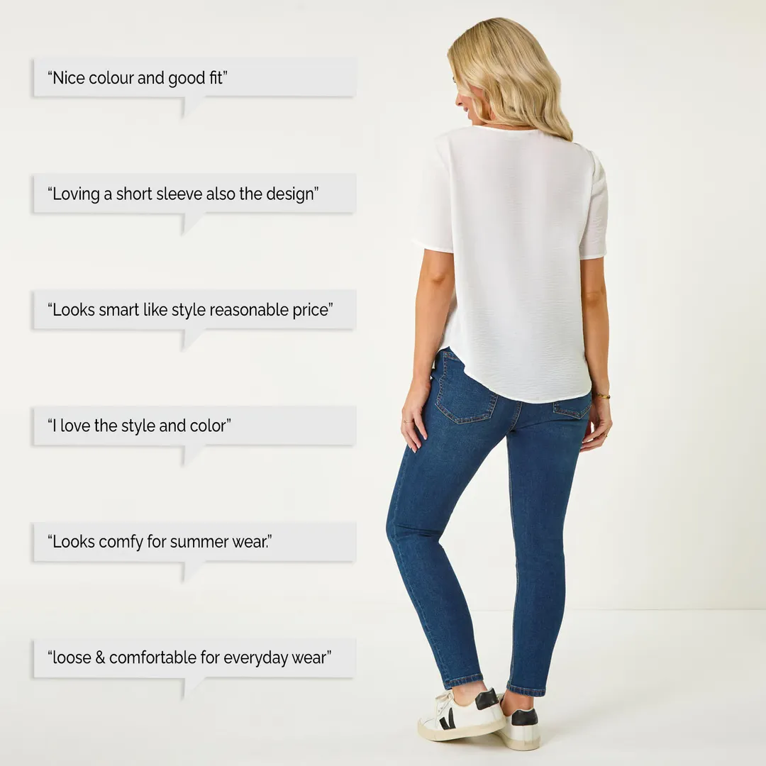 Women's White Petite V-Neck Button Casual Top - Image 4