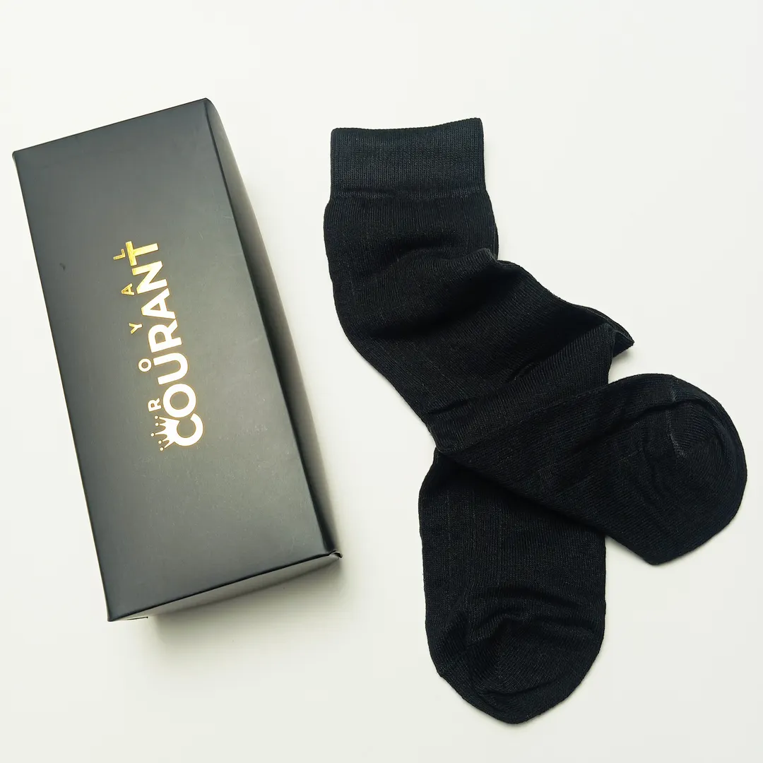 Retro Solid Black Crew Cuff Cotton Business Socks 5 Pairs - Image 3