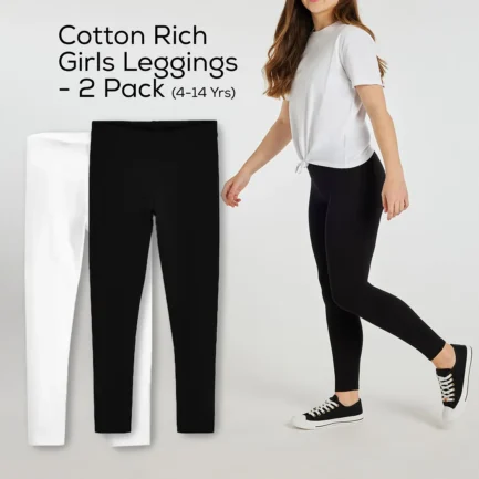 Cotton Rich Girls School Leggings 2 Pack