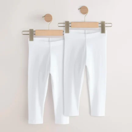 Essential Cotton Leggings for Girls - White, 2 Pack
