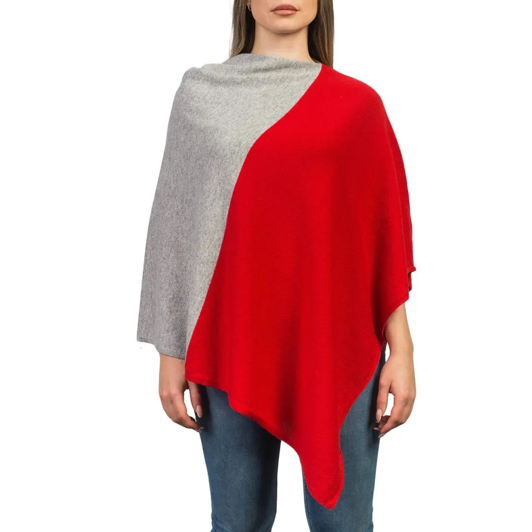 Cozy Up in Style: Red-Grey Bicolor Poncho - Image 2