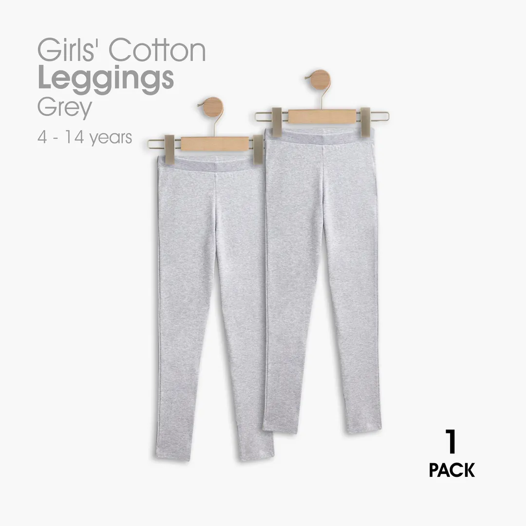 Girls' Essential Cotton Leggings - 2 pieces Grey
