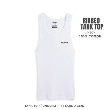 White Slim Fit Ribbed Cotton Tank Top Sleeveless
