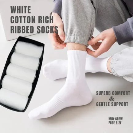 Classic White Ribbed Cotton Socks - Pack of 5 Essentials