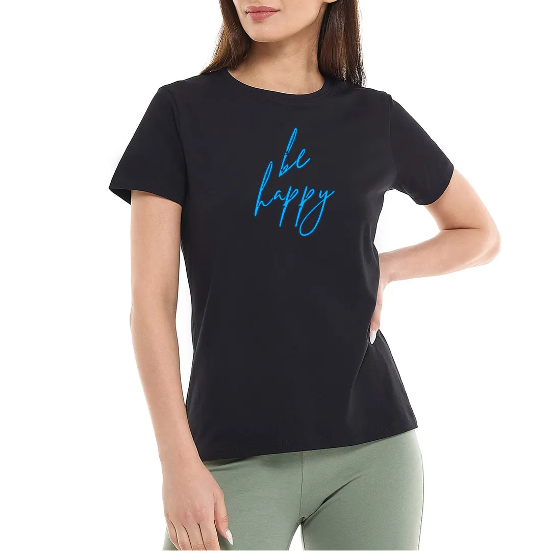 Women Cotton T-Shirt be happy print