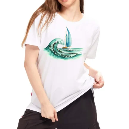 Women Cotton T-Shirt boat print