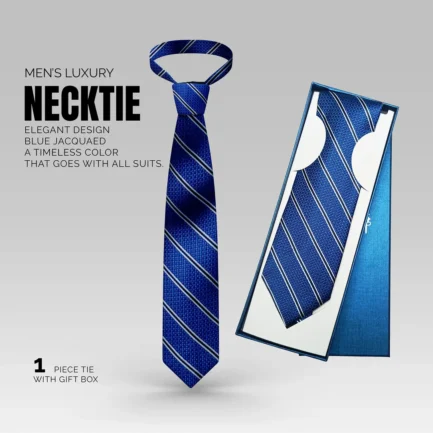 Men's Luxury Silk Neck Ties - Blue Jacquard Design