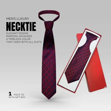 Men's Luxury Silk Neck Ties - Maroon Jacquard Design