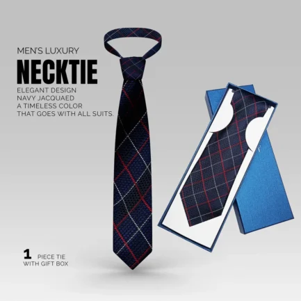 Men's Luxury Silk Neck Ties - Navy Jacquard Design