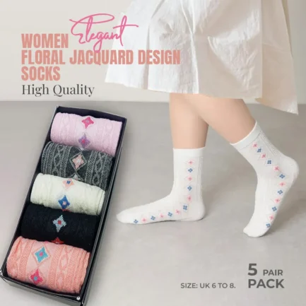 Elegant Woman Floral Cotton Socks - 5 pair