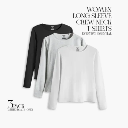 Women Basick Long-Sleeve Cotton T-shirt -3 Pack