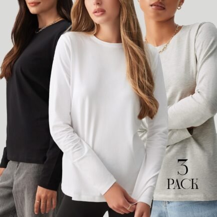 Alternative view of Women Basic Long-Sleeve Cotton T-shirt -3 Pack