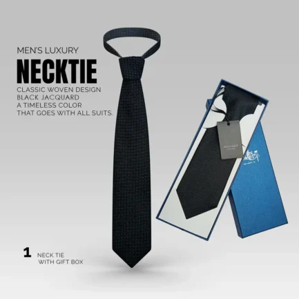 Men’s Luxury Black Silk Neck Tie – Jacquard Textured