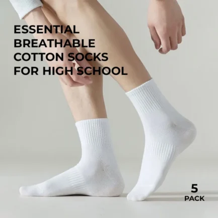 Essential Breathable Cotton Socks for High School - 5 Pairs
