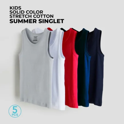 Kids 5-Pack Plain Cotton Tank Tops-Summer Singlet