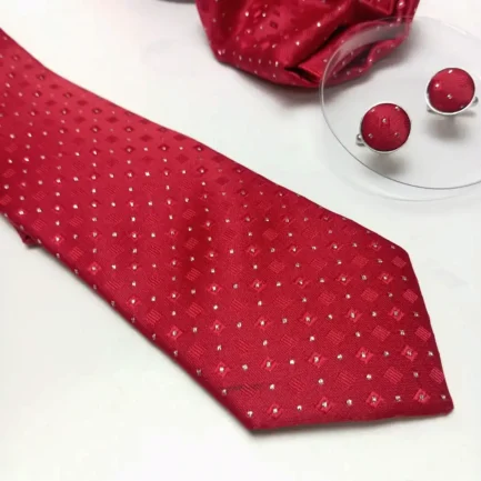 Alternative view of Men’s Luxury red white dot Neck Ties – Jacquard With Hanky – Cufflinks Set