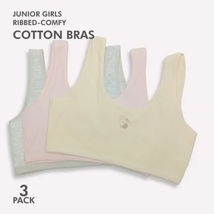 Junior Girl's Ribbed Soft Cotton Inner Tops- 3pcs