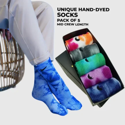 Unique Mid Crew Socks: Hand-Dyed Cotton, Pack of 5