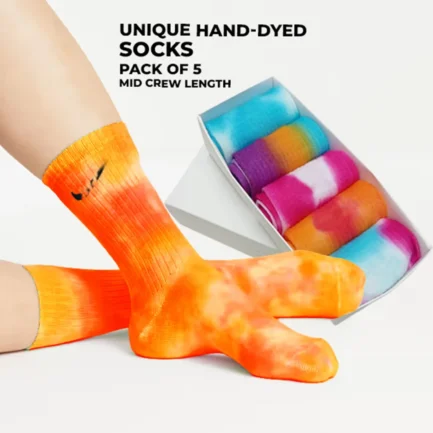 Unique Hand-Dyed Mid Crew Cotton Socks - 5 Pack