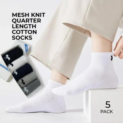 Mesh Knit Quarter Length Cotton Socks for Sports and Fitness - Pack of 5
