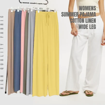 Womens Summer Pajama - Cotton Linen Wide Leg