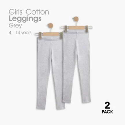 Girls' Essential Cotton Leggings - 2 pieces Grey
