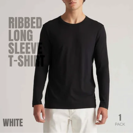 Black Round Neck Full Sleeve Cotton Rib T-Shirt -1 pcs Set