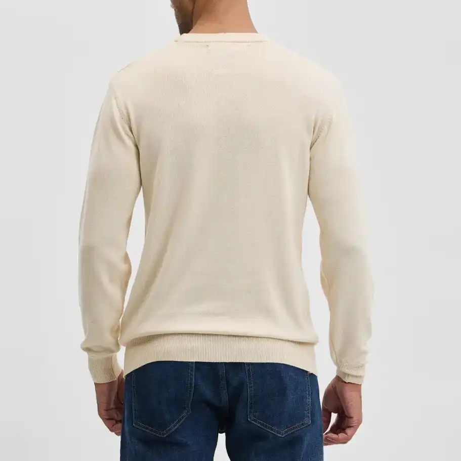 Beige Round Neck Cotton Casual Pullover Sweaters - Image 4
