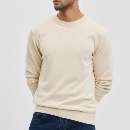 Alternative view of Beige Round Neck Cotton Casual Pullover Sweaters
