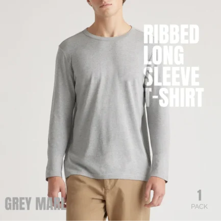 Grey Round Neck Full Sleeve Cotton Rib T-Shirt -1 pcs Set