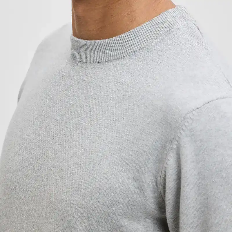 Grey Round Neck Cotton Casual Pullover Sweaters - Image 2