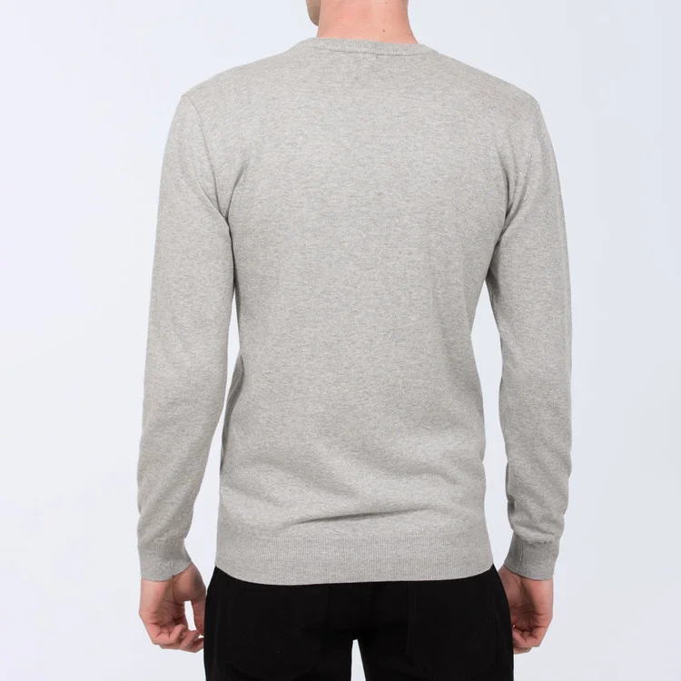 Grey Round Neck Cotton Casual Pullover Sweaters - Image 3