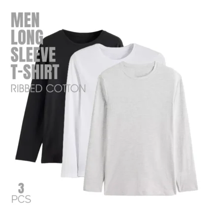 Round Neck Full Sleeve Cotton Rib T-Shirt -3 pcs Set