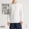Round Neck Full Sleeve Cotton Rib T-Shirt -White